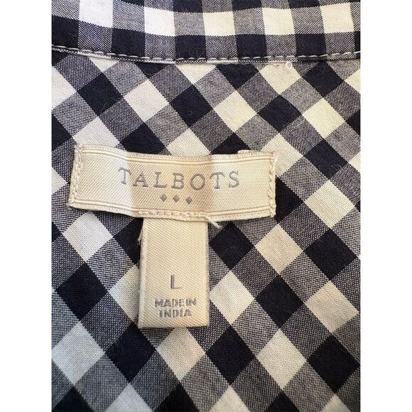 Talbots Black & White Gingham Button-Up Shirt Long Sleeve with Sleeve Tabs L - Picture 6 of 7